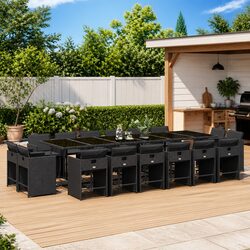 Outdoor Dining Set 17 Piece Garden Furniture Black Poly Rattan with Cushions