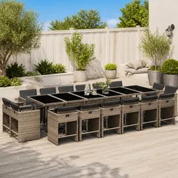 Outdoor Dining Set 17 Piece Garden Furniture Grey Poly Rattan Table Chairs