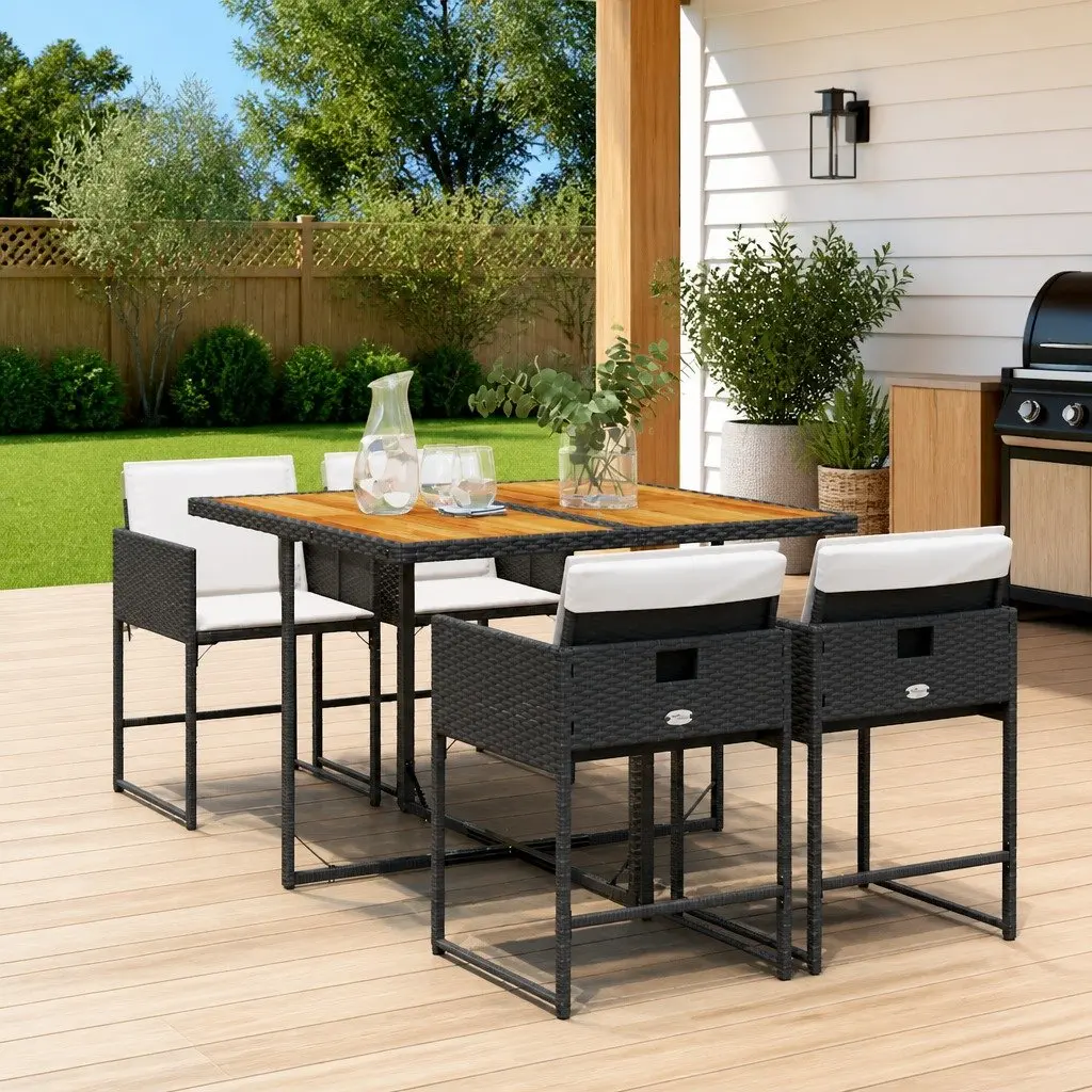 Garden Dining Set 5 Piece Outdoor Furniture Black PE Rattan Cushioned Chairs