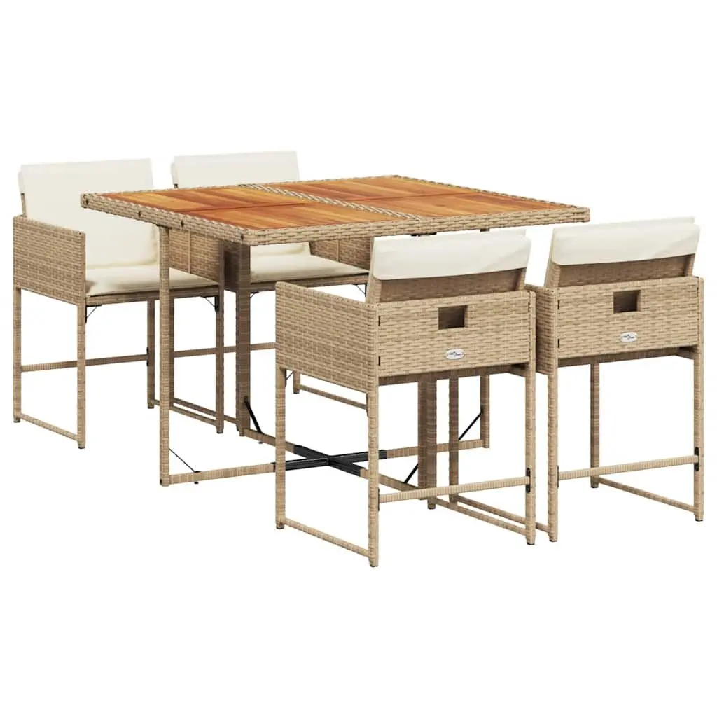 5 Piece Garden Dining Set Outdoor Furniture Beige PE Rattan Chairs Table Patio