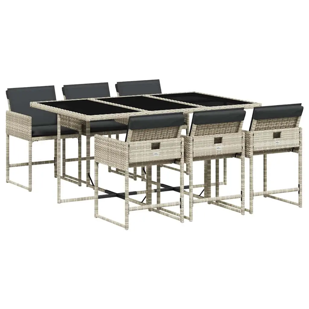 Outdoor Dining Set Grey PE Rattan Chairs Table with Cushions 7 Piece Garden Patio