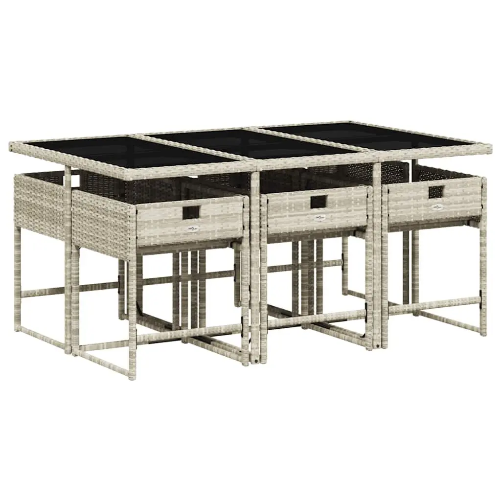 Outdoor Dining Set Grey PE Rattan Chairs Table with Cushions 7 Piece Garden Patio