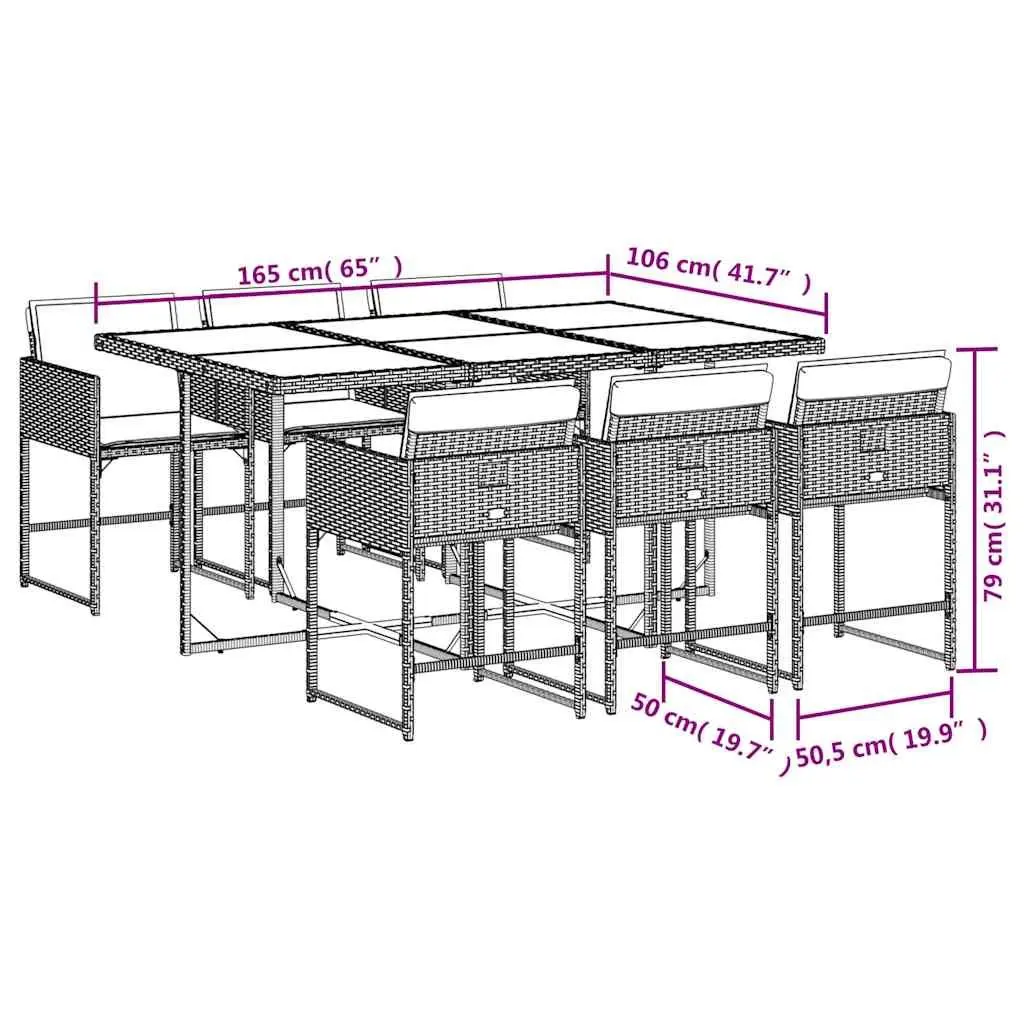 Outdoor Dining Set Grey PE Rattan Chairs Table with Cushions 7 Piece Garden Patio