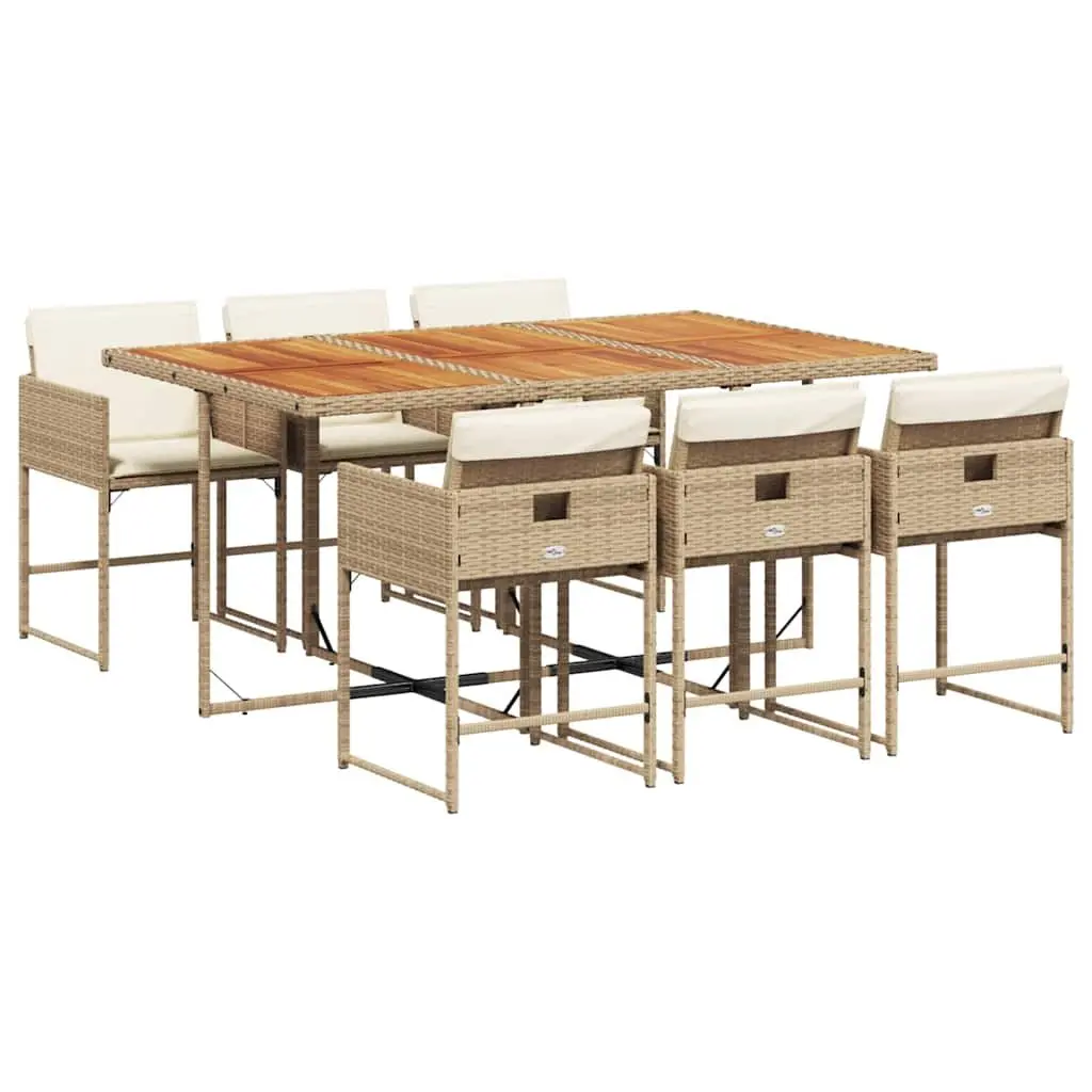 7 Piece Garden Dining Set Outdoor Furniture Beige Poly Rattan Chairs Table