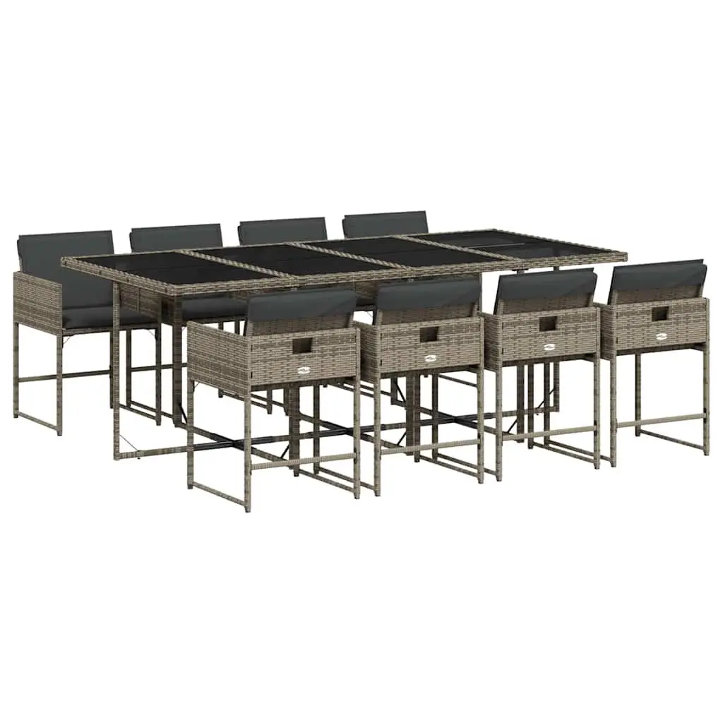 9 Piece Garden Dining Set Outdoor Furniture Grey Poly Rattan with Cushions