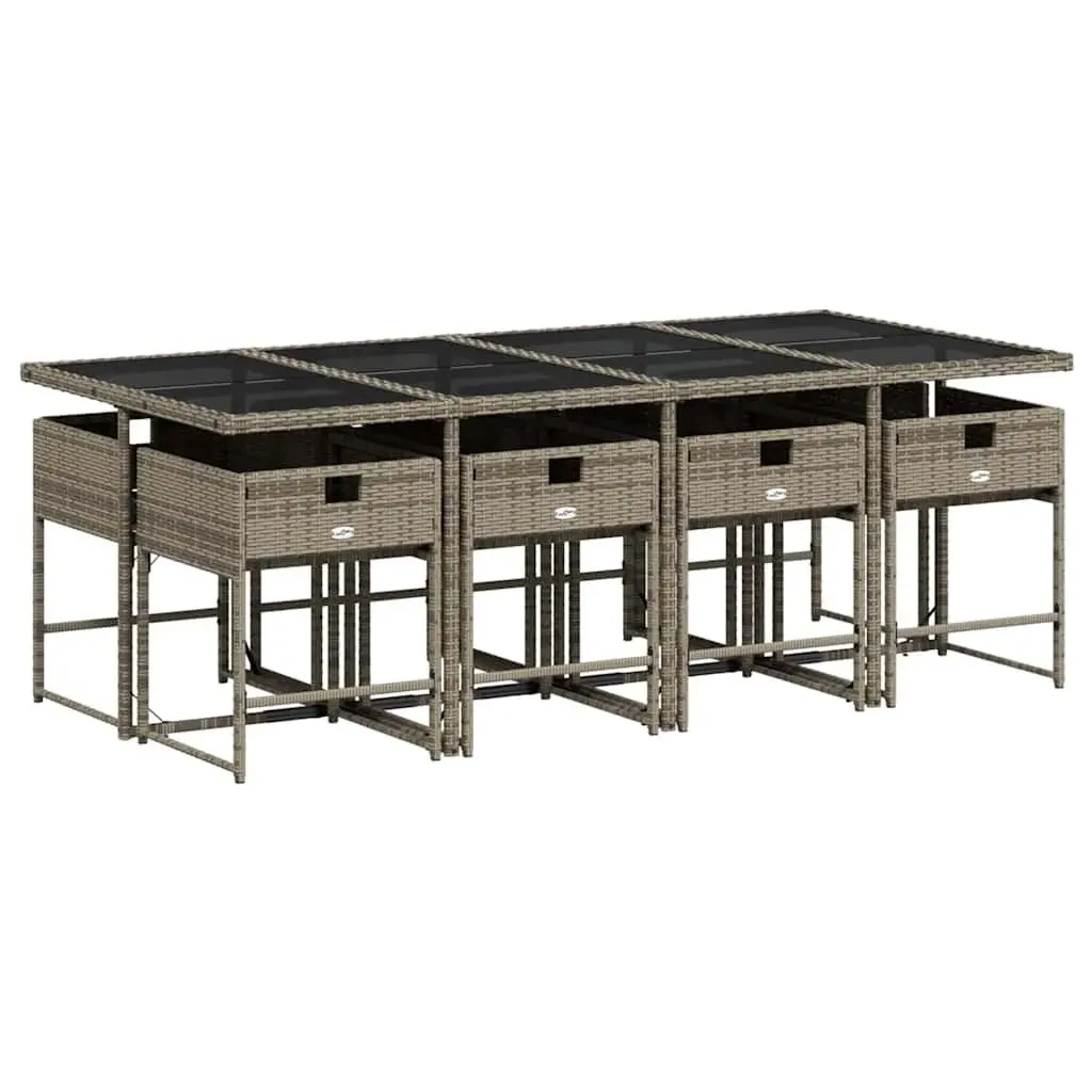 9 Piece Garden Dining Set Outdoor Furniture Grey Poly Rattan with Cushions