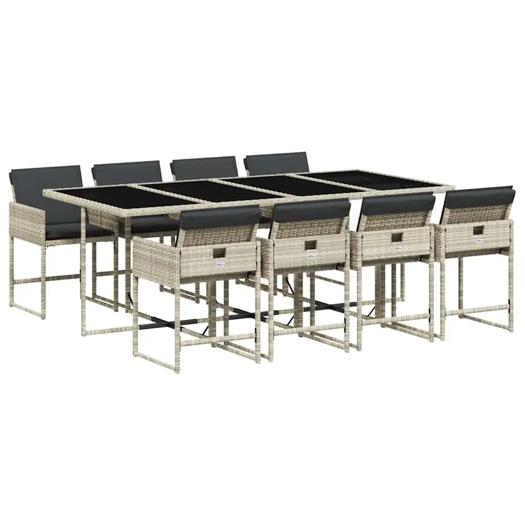 9 Piece Garden Dining Set Outdoor Use Grey Poly Rattan Chairs Table with Cushions