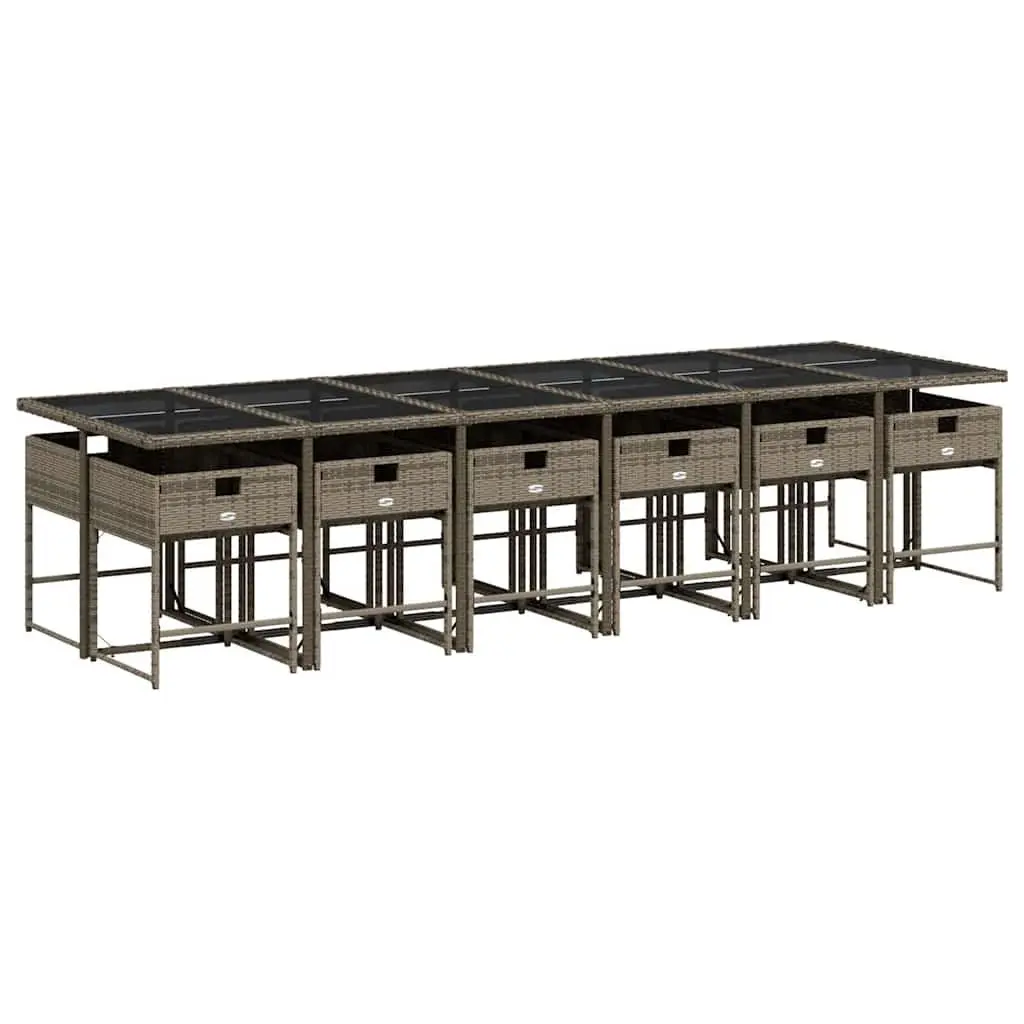 Garden Dining Set 13 Pieces Outdoor Furniture Grey Poly Rattan Patio Seating