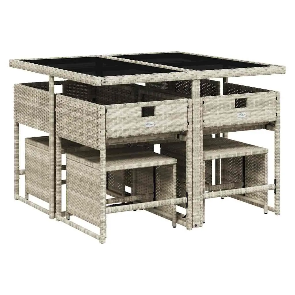 Outdoor Furniture Set 9 Piece Grey Rattan Dining Chairs Table for Garden Patio