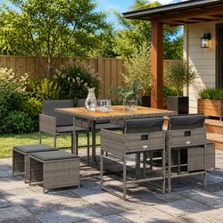 9 Piece Garden Dining Furniture Set in Grey Rattan