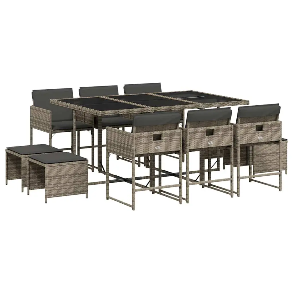 Outdoor Furniture Dining Set 11 Piece Grey PE Rattan Table with Cushions and Chairs