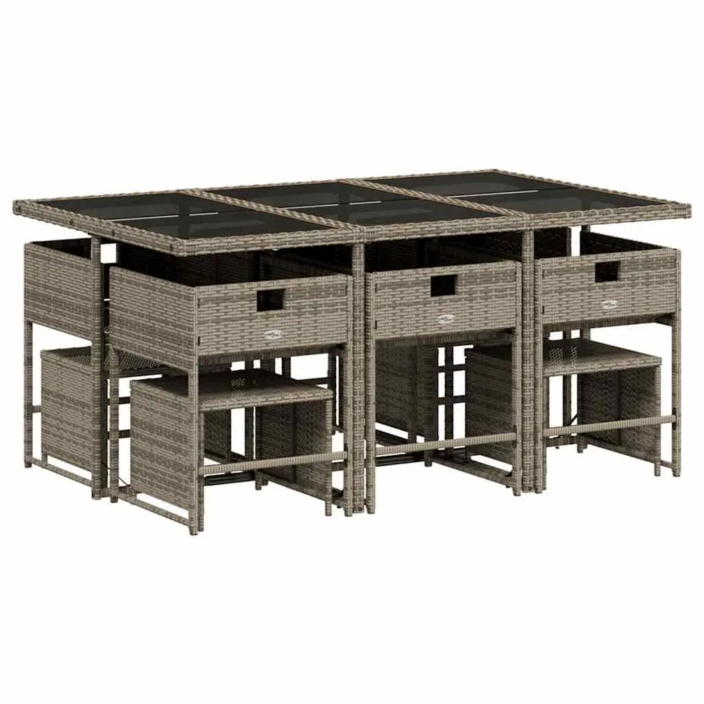 Outdoor Furniture Dining Set 11 Piece Grey PE Rattan Table with Cushions and Chairs