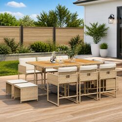 Comfortable 11 Piece Beige Garden Dining Set for All Occasions