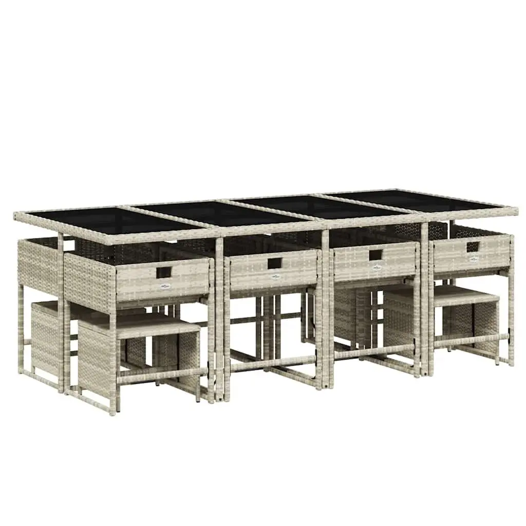 Outdoor Furniture Set 13 Piece Grey Poly Rattan Dining with Cushions for Patio Garden Al Fresco Relaxation