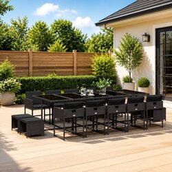 Reliable 15-Piece Black Rattan Outdoor Dining Set