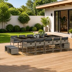 Reliable 15-Piece Grey Rattan Dining Set for Outdoors