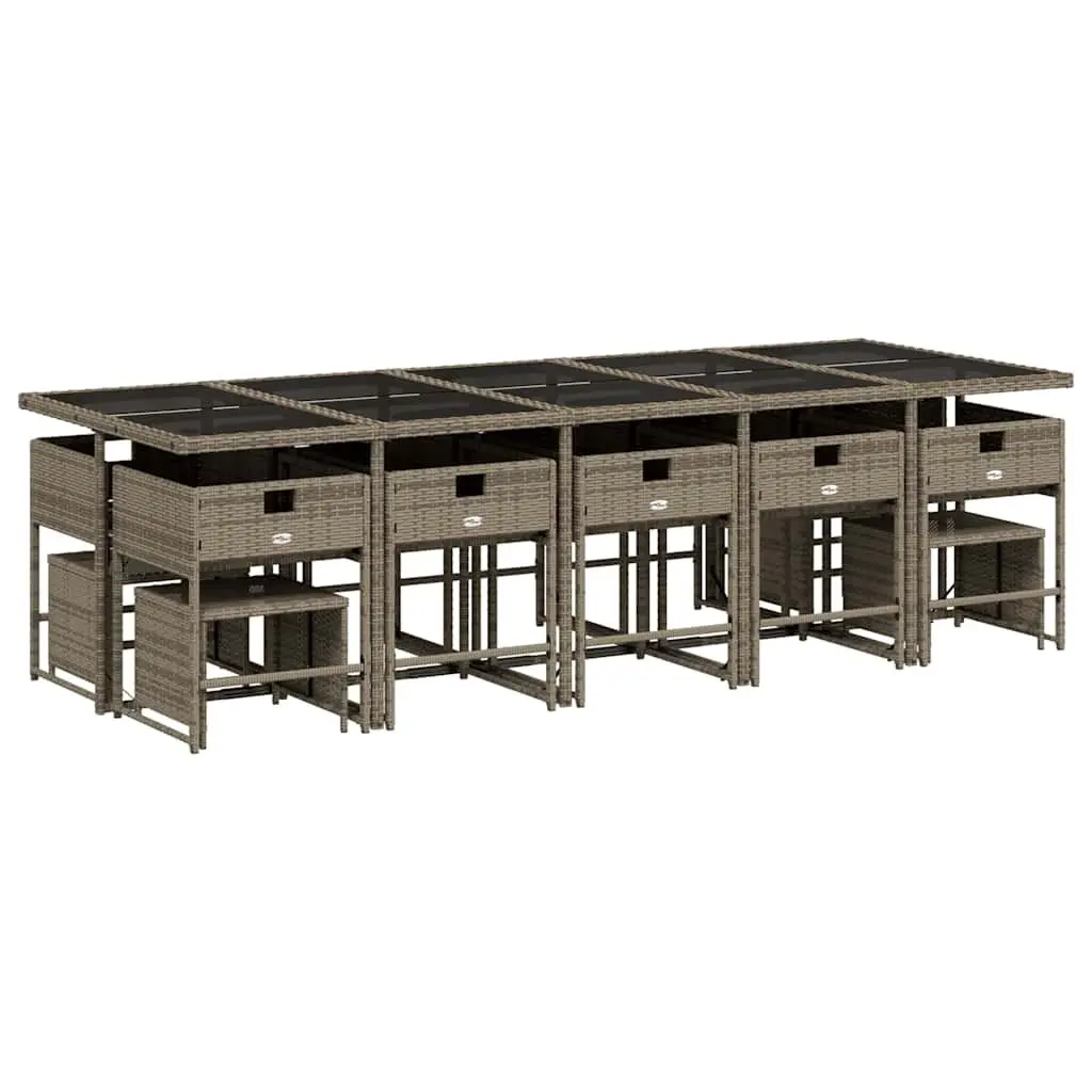 15-Piece Grey Rattan Dining Set for Outdoors
