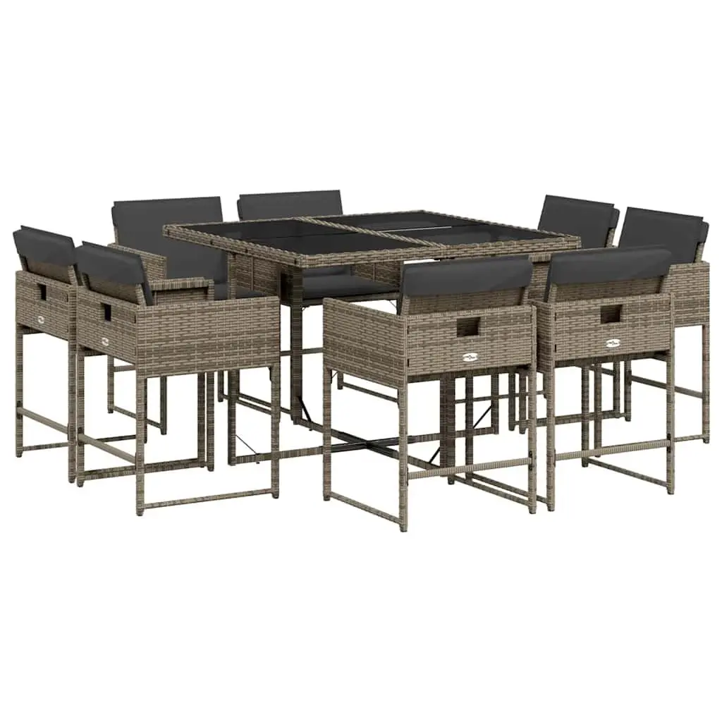 9 Piece Outdoor Dining Set Grey Poly Rattan Garden Furniture Patio Table Chairs