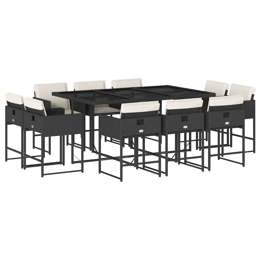 Garden Dining Set 11 Pieces Black Rattan Chairs Table Cushions Outdoor Living