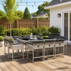 Garden Dining Set 11 Piece Outdoor Furniture Grey Poly Rattan Chairs Table