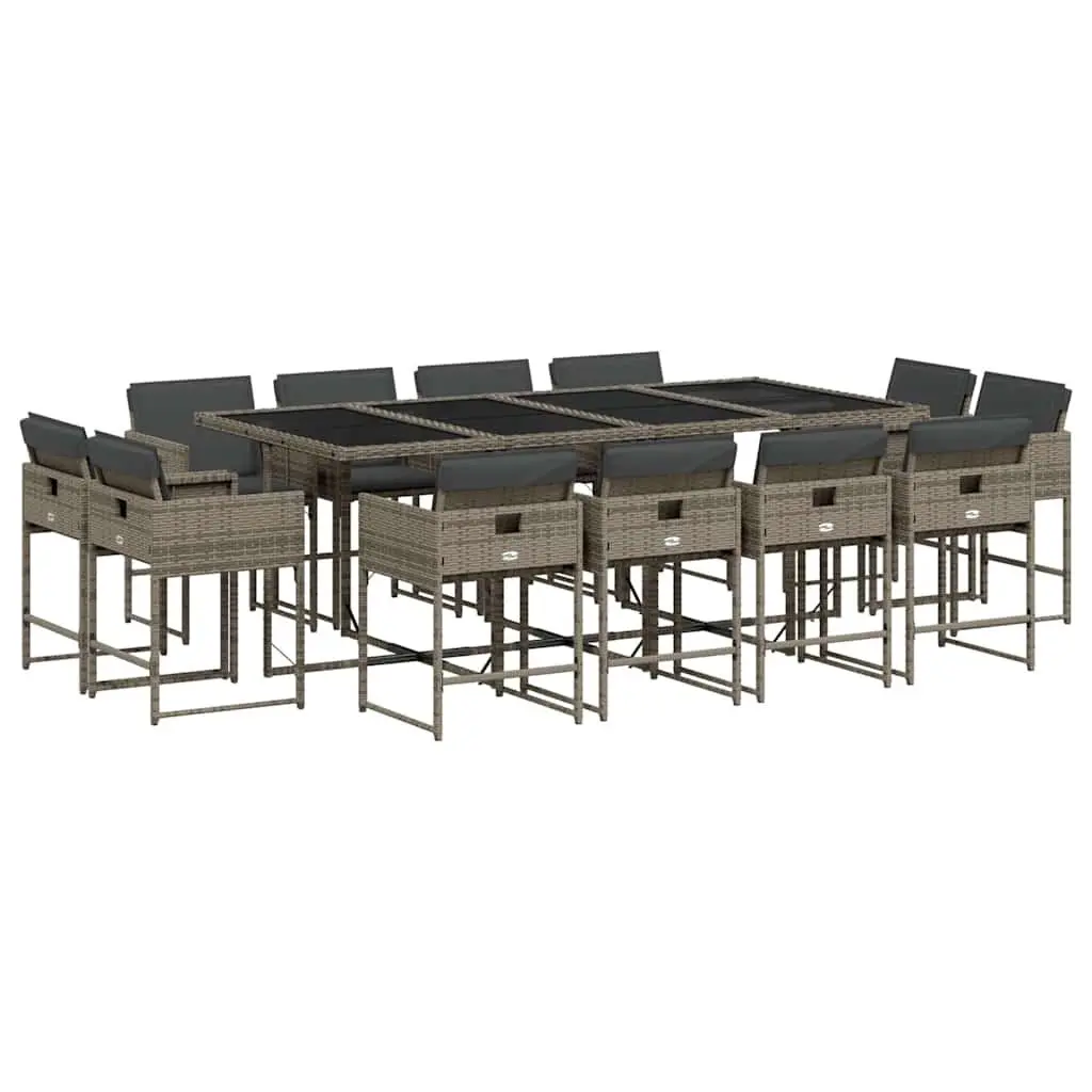 Outdoor Dining Set 13 Piece Grey Poly Rattan Garden Furniture with Cushions