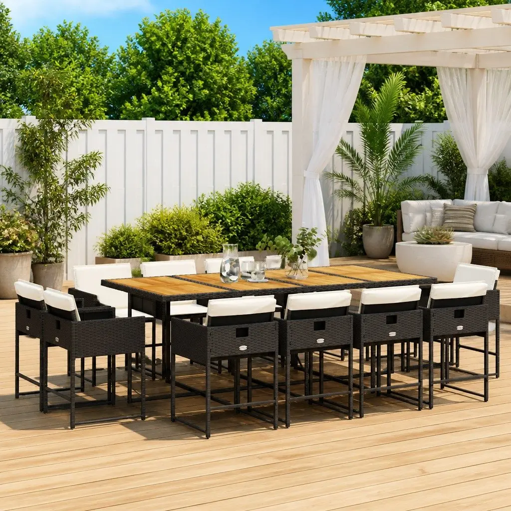 Garden Dining Set 13 Piece Outdoor Furniture Al Fresco Dining Black Poly Rattan Chairs Table