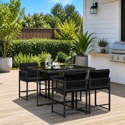 5 Piece Outdoor Dining Set Garden Patio Furniture Black Poly Rattan Chairs Table