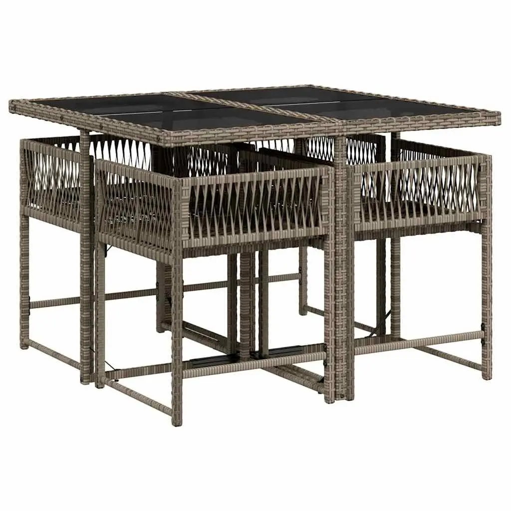 Outdoor Dining Set 5 Piece Grey Poly Rattan Patio Furniture with Cushions