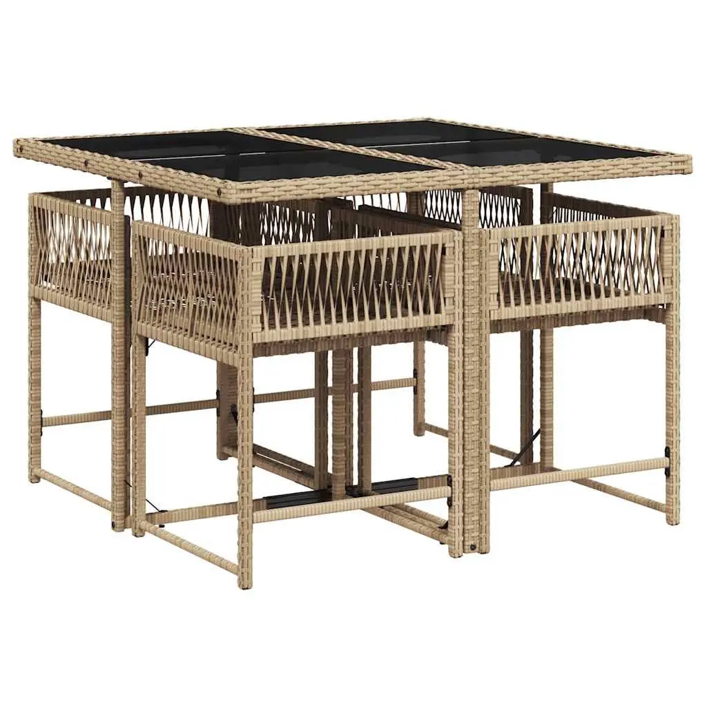 Garden Dining Set Outdoor Furniture 5 Piece Beige Poly Rattan Cushions