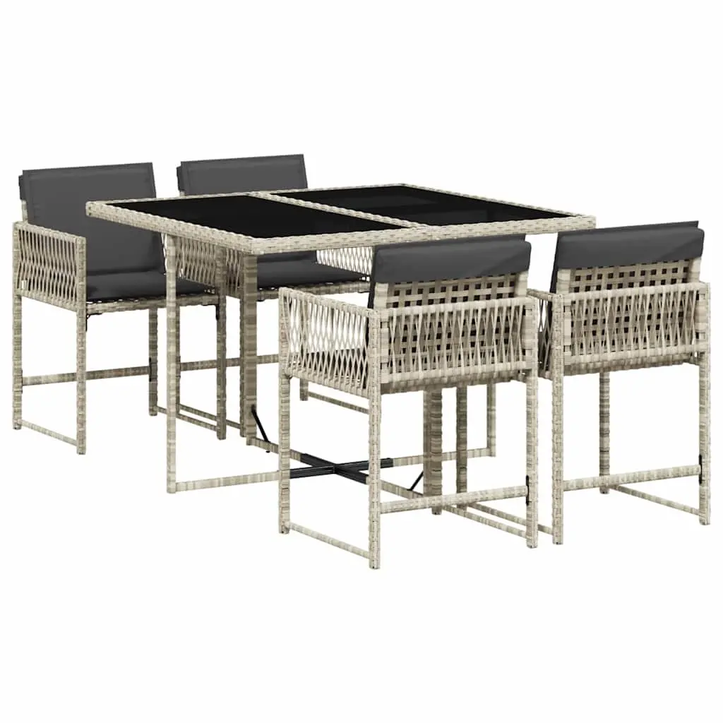 5 Piece Garden Dining Set Outdoor Furniture Grey Poly Rattan Table and Chairs with Cushions
