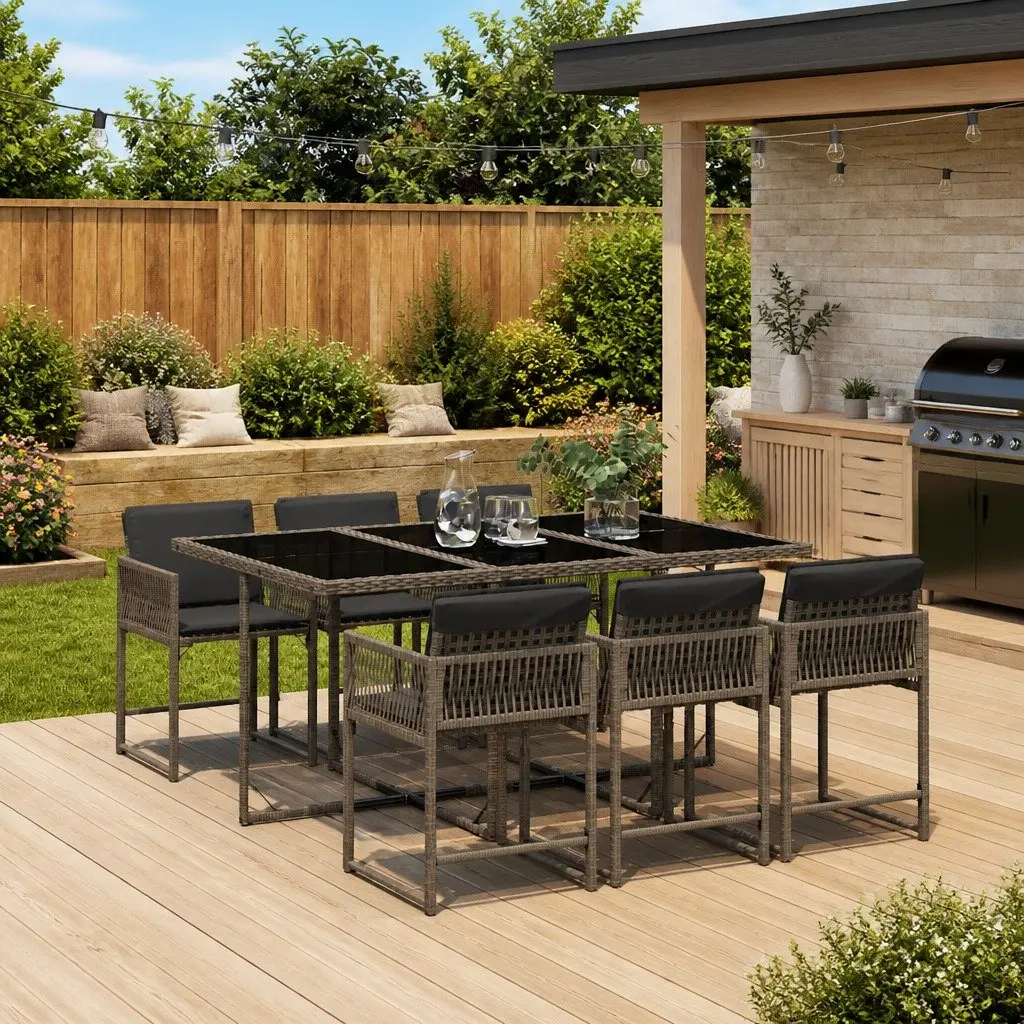 Outdoor Dining Set 7 Piece Grey PE Rattan with Cushions for Al Fresco Dining