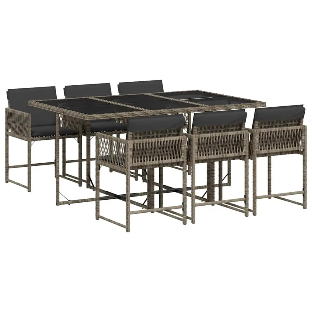 Outdoor Dining Set 7 Piece Grey PE Rattan with Cushions for Al Fresco Dining