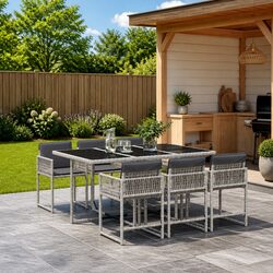 Comfortable 7 Piece Garden Dining Set - Grey Rattan