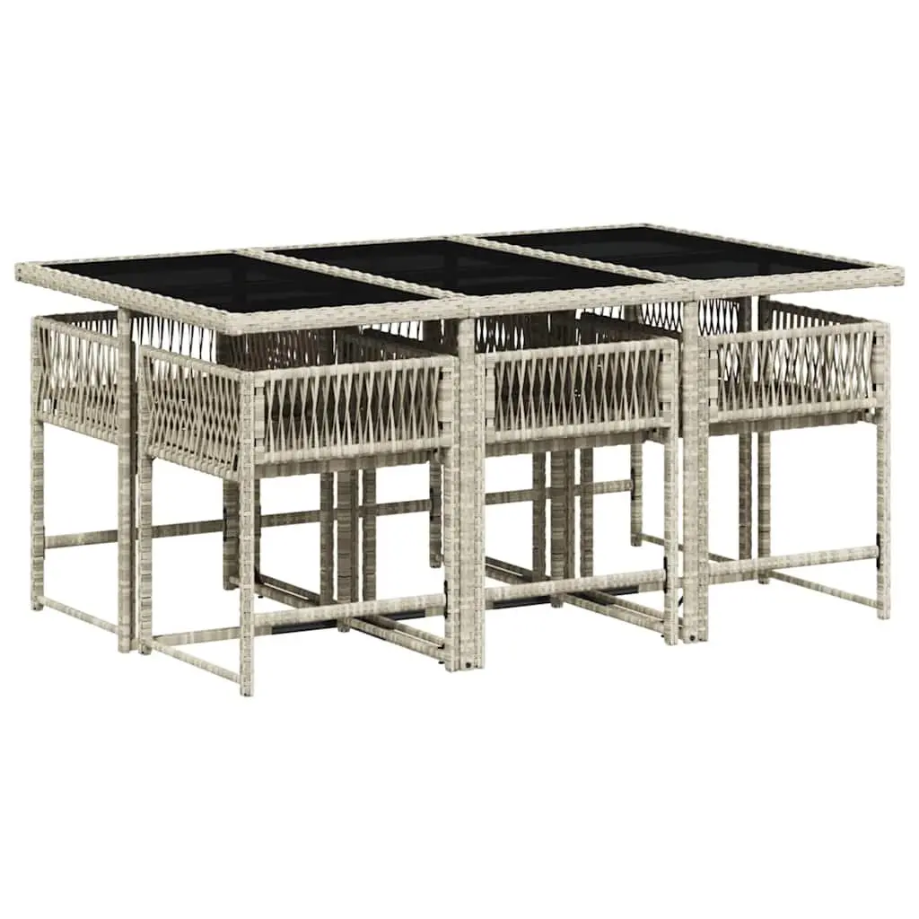 Outdoor Dining Set 7 Piece Grey Poly Rattan with Cushions for Patio and Garden