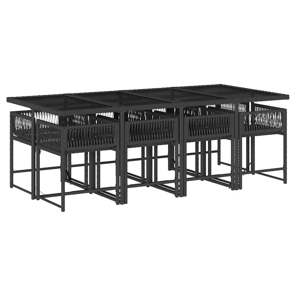 Garden Dining Set 9 Piece Outdoor Furniture Black Poly Rattan Chairs Table