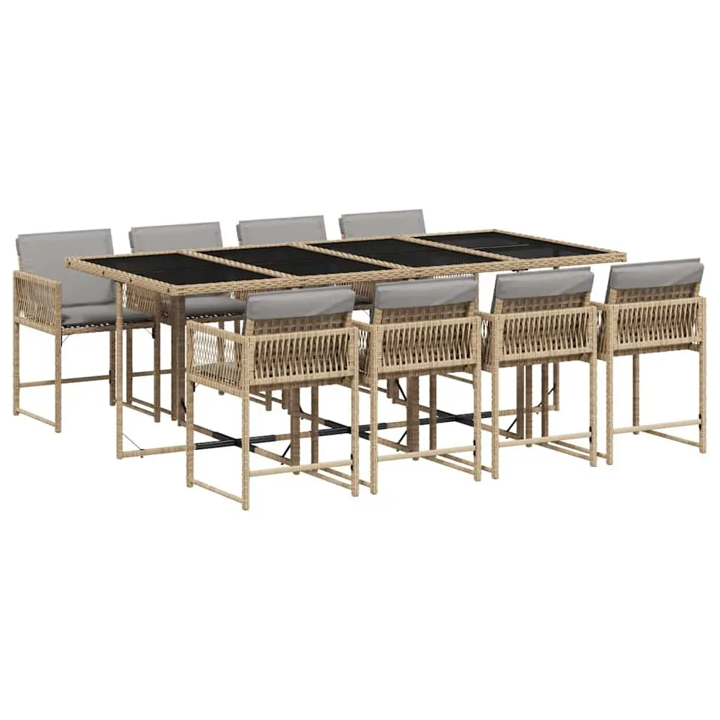 Garden Dining Set 9 Piece Outdoor Patio Furniture Beige Poly Rattan Cushions