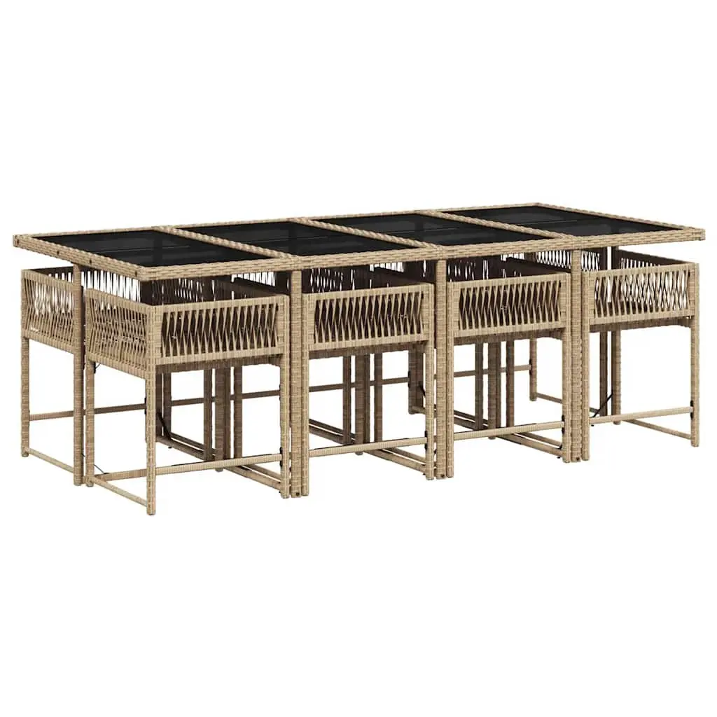 Garden Dining Set 9 Piece Outdoor Patio Furniture Beige Poly Rattan Cushions