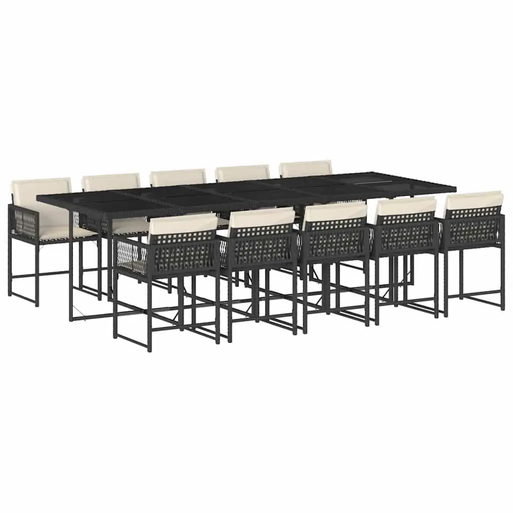 11 Piece Garden Dining Set Outdoor Furniture Black PE Rattan with Cushions