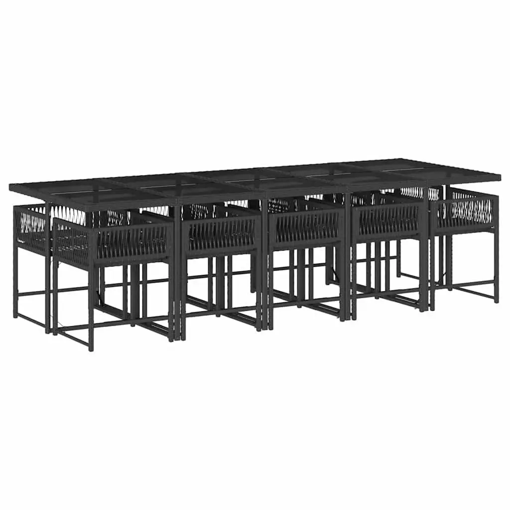 11 Piece Garden Dining Set Outdoor Furniture Black PE Rattan with Cushions