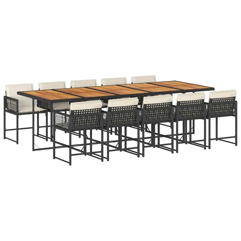 11 Piece Garden Dining Set Outdoor Dining Table and Chairs Black Poly Rattan Cushions