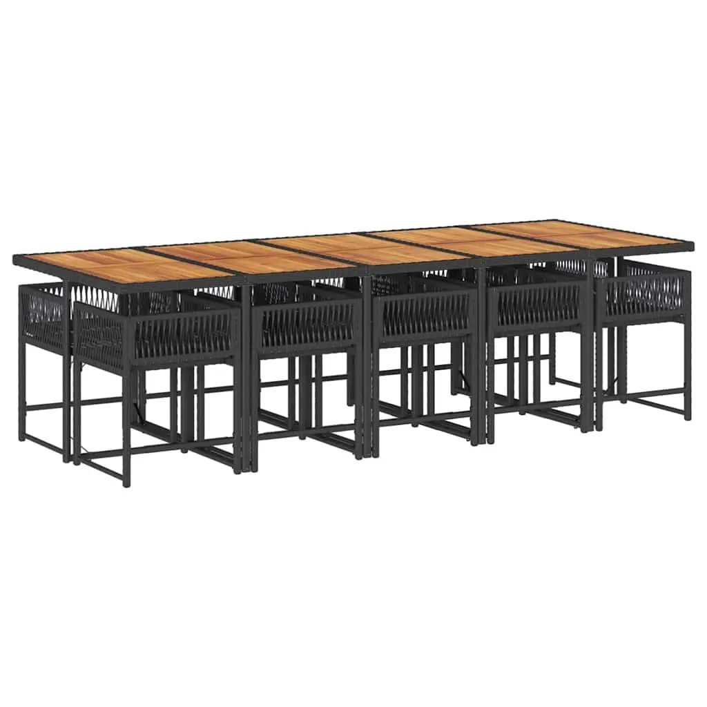 11 Piece Garden Dining Set Outdoor Dining Table and Chairs Black Poly Rattan Cushions