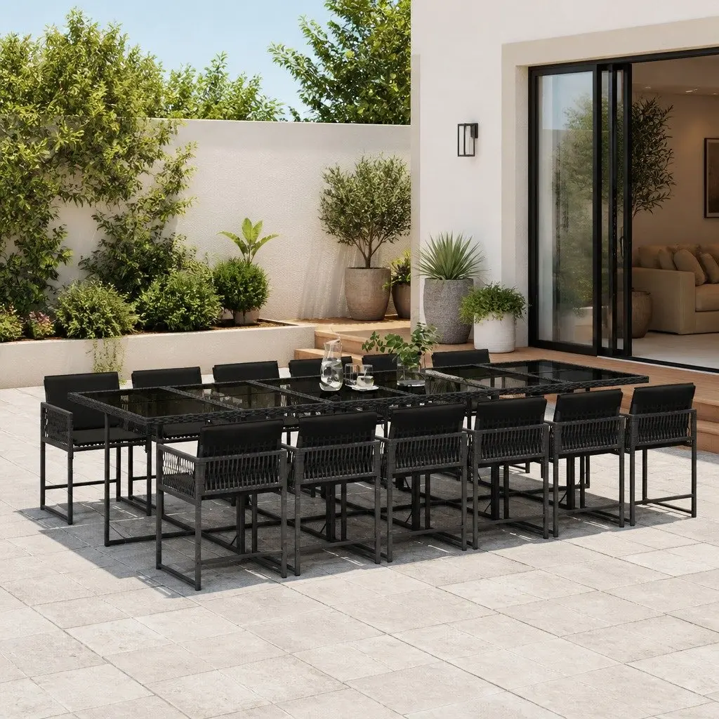 13 Piece Outdoor Dining Set Black PE Rattan Chairs Table Patio Furniture