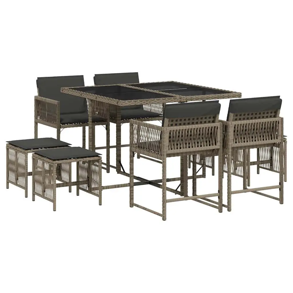Garden Dining Set 9 Piece Outdoor Furniture Grey Poly Rattan Chairs Table
