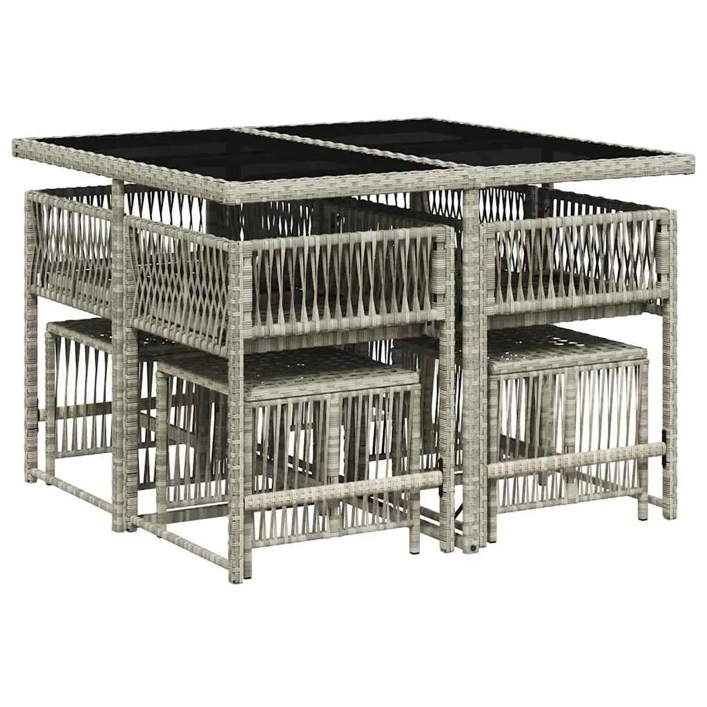 Garden Dining Set 9 Piece Outdoor Furniture Grey Poly Rattan Patio with Cushions