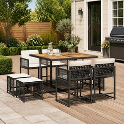 Comfortable 9-Piece Garden Dining Set with Black Cushions