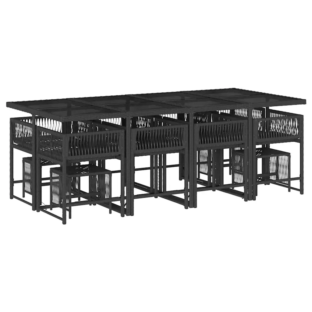 Outdoor Dining Set 13 Piece Garden Furniture Black Poly Rattan Chairs Table