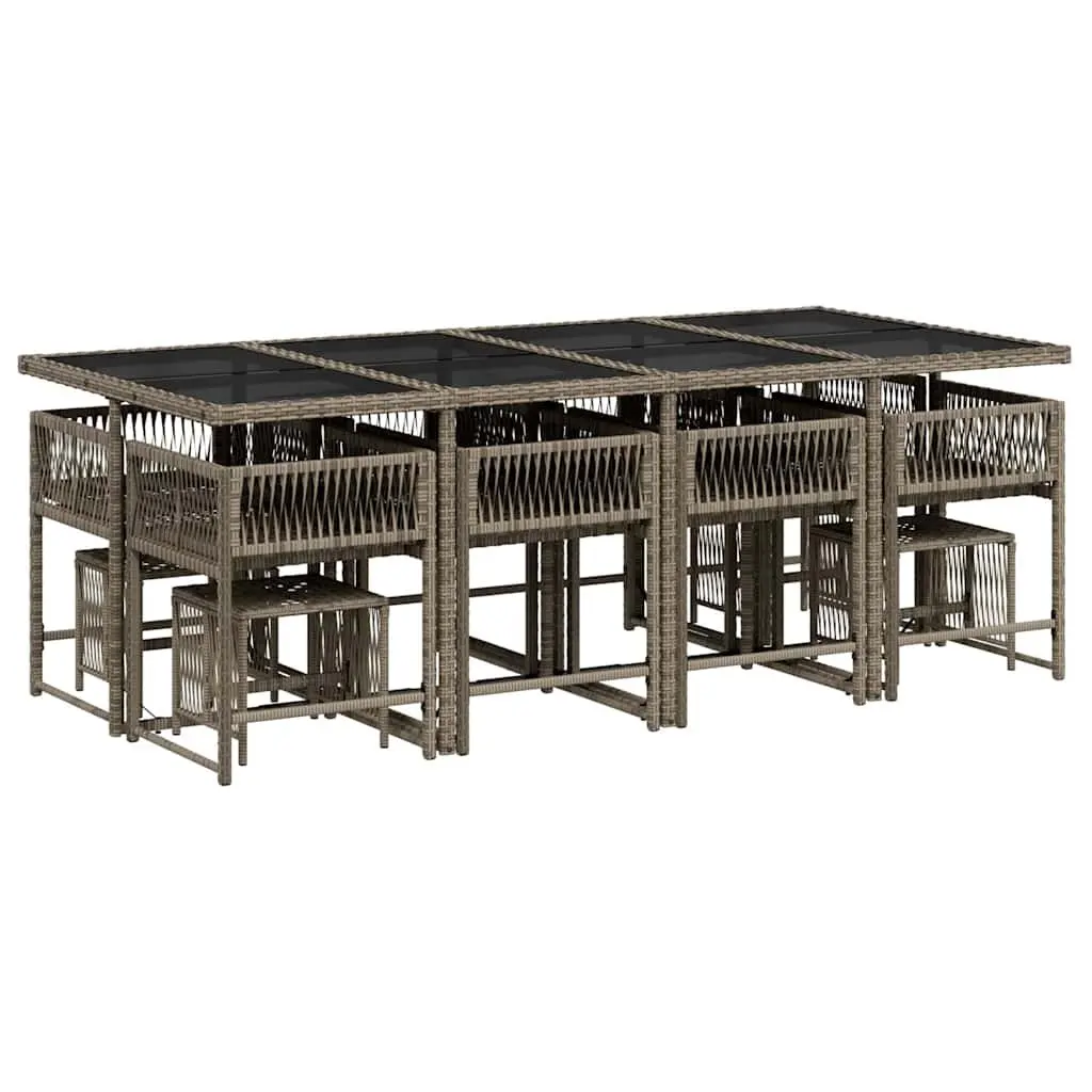 Garden Dining Set 13 Piece Outdoor Furniture Grey PE Rattan with Cushions