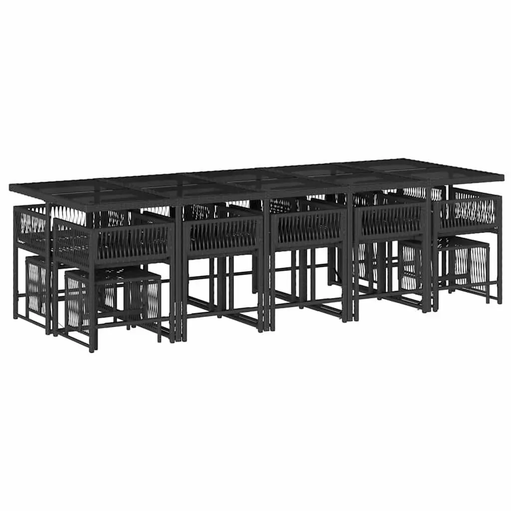 Garden Dining Set 15 Piece Outdoor Furniture Black PE Rattan Chairs Table