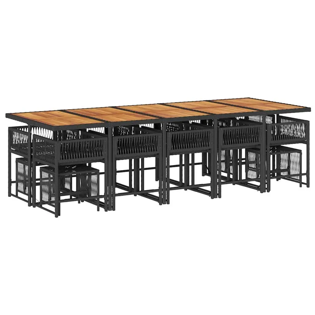 Outdoor Dining Set Black Poly Rattan Furniture 15 Piece with Table Chairs Stools and Cushions