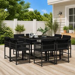Versatile 9 Piece Black Outdoor Dining Set with Cushions
